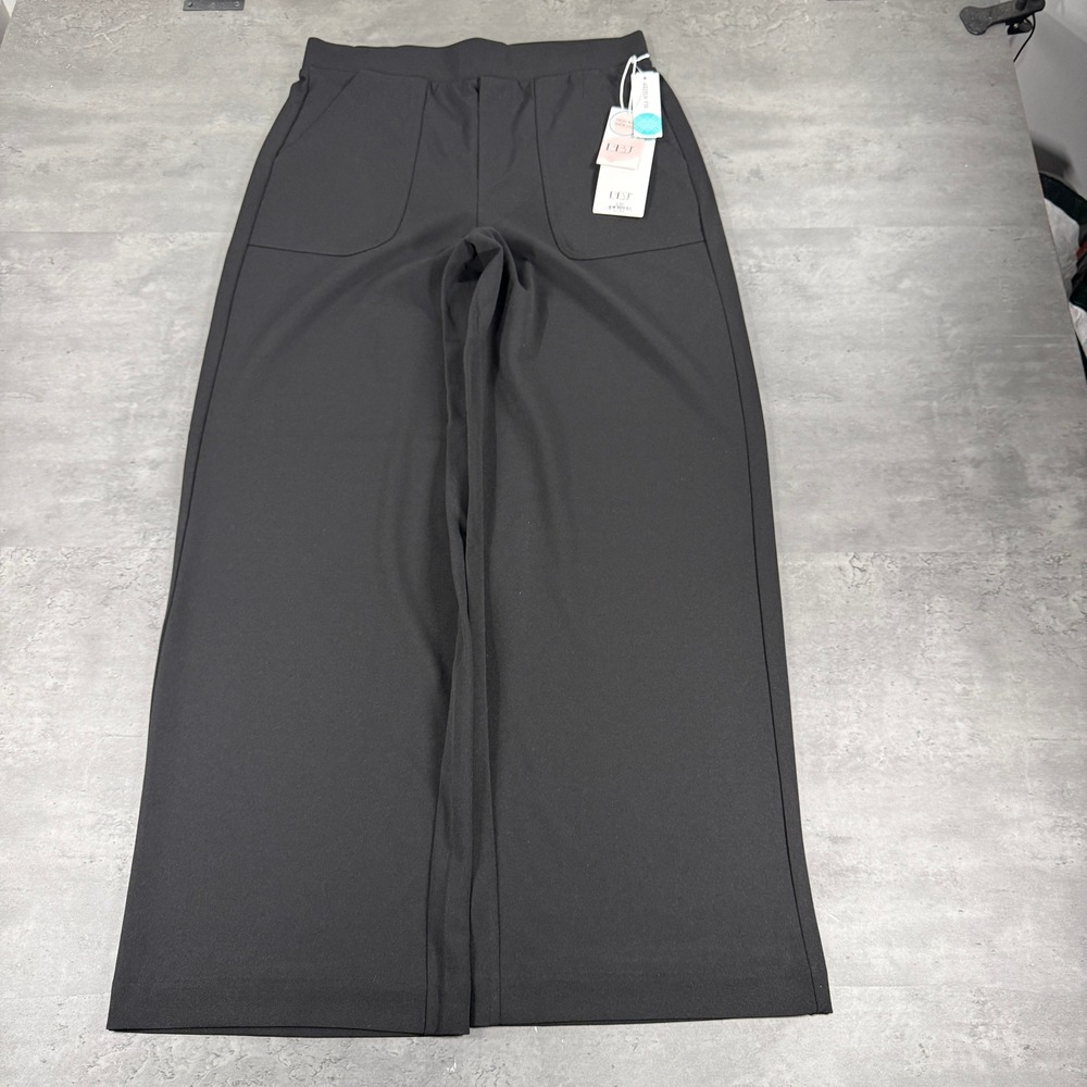 BBJ Los Angeles Trousers Womens L Esme Knit Crepe Wide Leg Black Stretch 32x31
